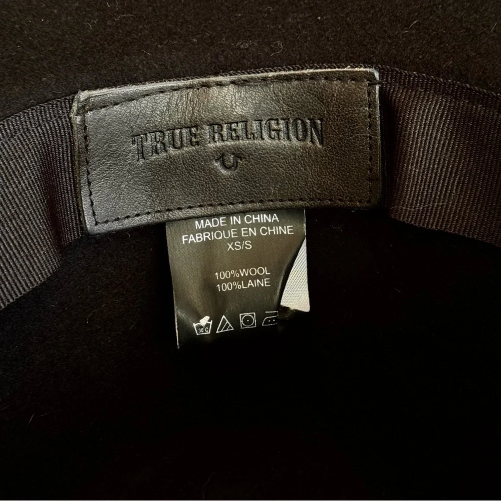 TRUE RELIGION Womens Wool Black Wide Brim Fedora Homburg Hat Classic Chic‎ 22”